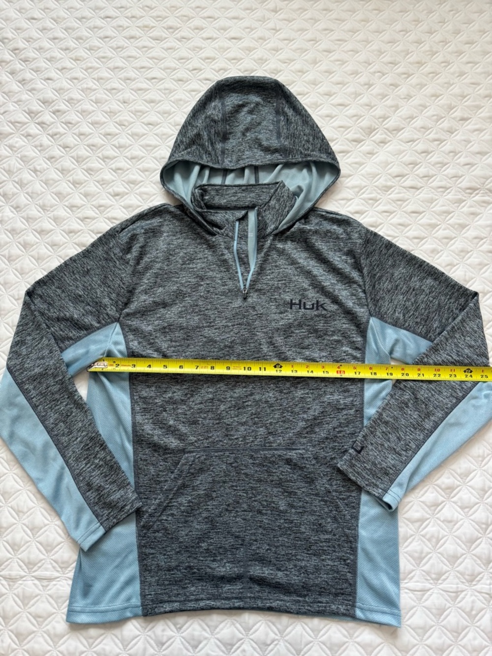 Huk Coldfront Icon X Long Sleeve Hoodie Baltic Sea Heather Fishing Size S - Picture 4 of 16